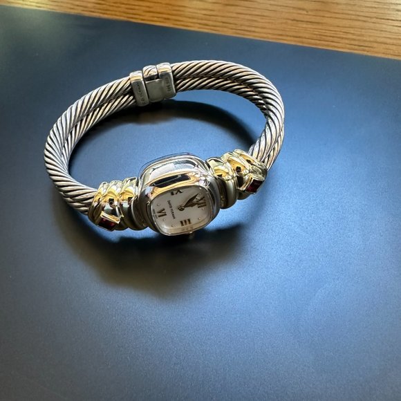 David Yurman 2 Row Cable Gold Quartz Garnet Sterling Silver Gold Trim - Picture 12 of 12